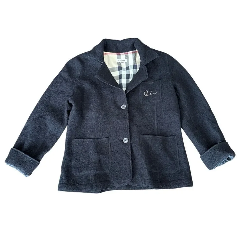 Burberry Jacket Coat Wool Button Black 12 Year/152 CM